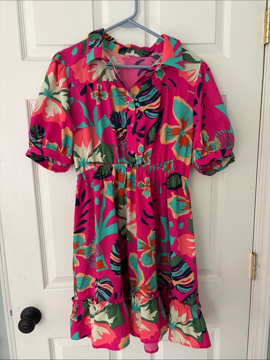 JODIFL Dresses & Skirts - JODIFL Pink Tropical Floral Button-Front Dress